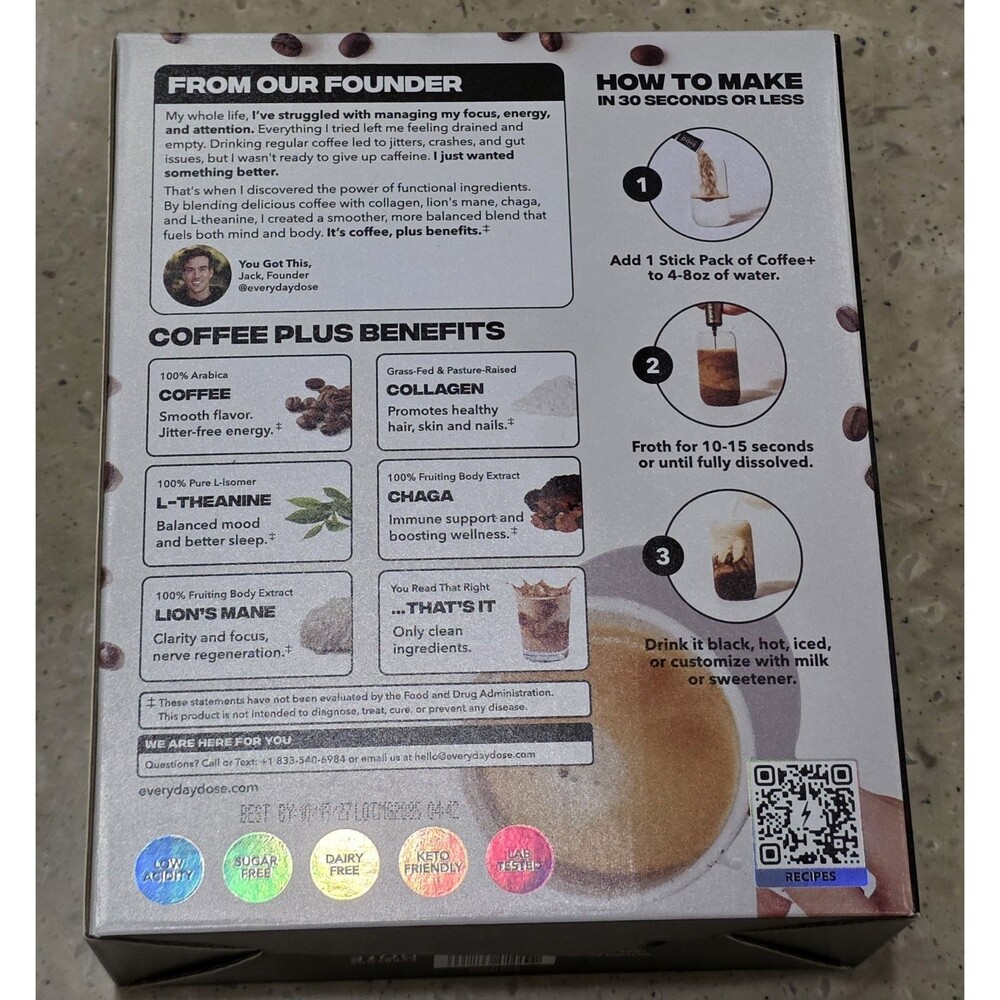 Everyday Dose COFFEE+ Sample Kit with Supercharged Frother (5 Packets) Exp 10/27 - Picture 2 of 9